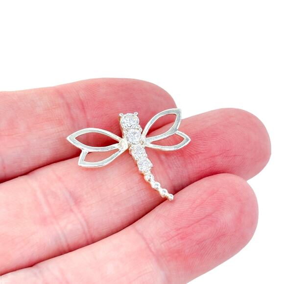 Vintage Sterling Silver 925 2cm Cubic Zirconia Dragonfly Pendant - Picture 1 of 8